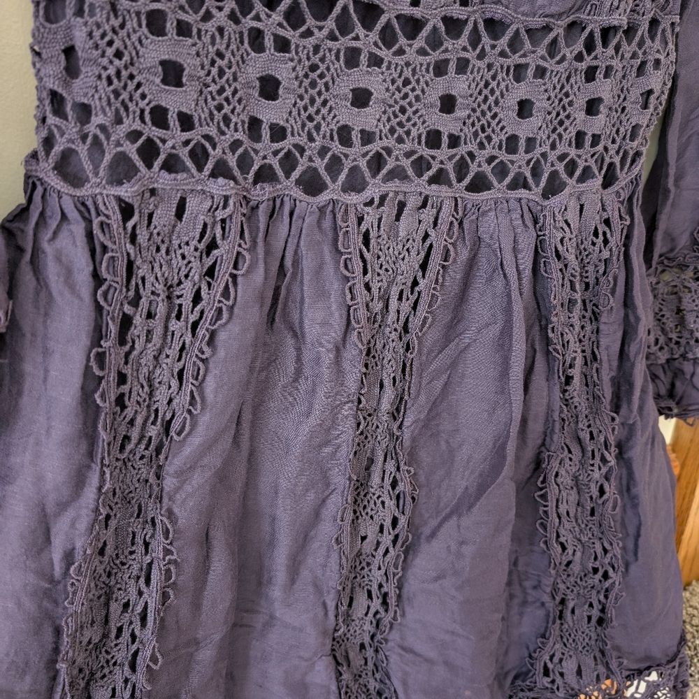 Johnny Was Jade Mitska Linen Blend‎ Lace Bohemian Plum Dress Size Small - Picture 6 of 9